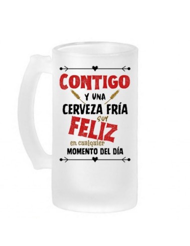 Jarra de cerveza esmerilada CONTIGO Y UNA CERVEZA FRIA